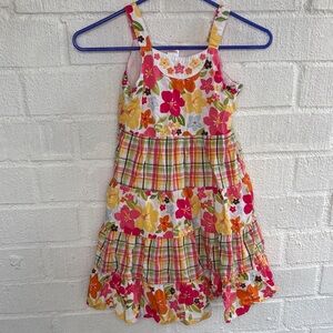Gymboree Embroidered Lined Pink and Orange Floral Kids Dress sz 7
